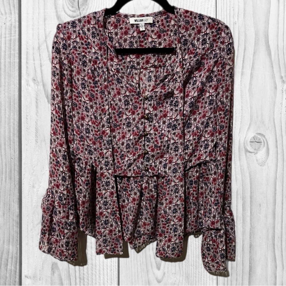 William Rast purple Ruffled Peplum Blouse size smallโ boho prairie